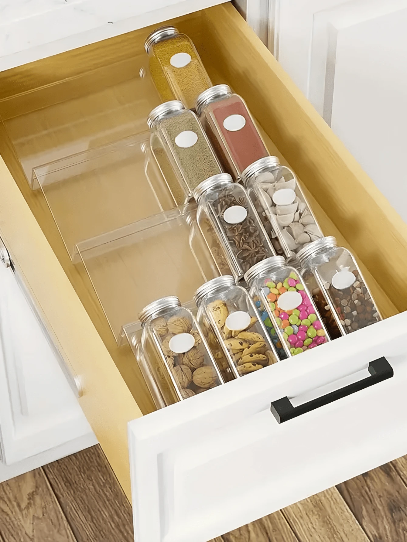 1 Set Caja de almacenamiento de cosméticos de acrílico multifunción tipo cajón, organizador de gabinete de tocador, estante para frascos de especias, estante de almacenamiento plegable para encimera de cocina, viaje al sol fresco - transparente - Ver 1