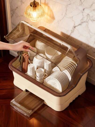 1 Large Kitchen Draining Bowl Cabinet With Lid, Bowl Storage Box, Utensil Holder For Dishes, Chopsticks, And Other Kitchenware. Home Storage Rack For Kitchen Utensils And Dishes. Kitchen Storage Rack.