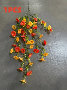 1/50 比例人造蓝花楹藤蔓花环，逼真悬挂装饰，适用于家居花园婚礼装饰、春季装饰、情人节装饰、婚礼拱门、墙壁、花园、绿植、卧室、户外办公室、派对装饰。 - 橘黃色 - 查看 4