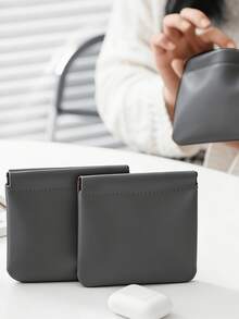 1 pieza Bolsa de almacenamiento de viaje mini de unicolor, bolsa de almacenamiento de línea de datos portátil para exteriores, bolsa de almacenamiento de viaje, bolsa de maquillaje, bolsa de cosméticos, organizador de vacaciones, organizador de maquillaje de gran capacidad, estuche de maquillaje, para lápiz labial, pincel, cuidado de la piel, teléfono móvil, monedas, artículos pequeños, para el hogar, regalo, vacaciones y festivales de Halloween Navidad Uso multifuncional, vibraciones bohemias - Gris Oscuro - Ver 5