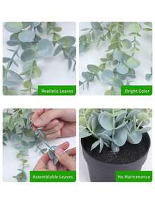 2株仿真植物，悬挂式盆栽，壁挂式置物架装饰，适合室内外使用，客厅置物架装饰，家居装饰，房间装饰，花园装饰，墙面装饰 - 噴白尤加利 - 查看 9