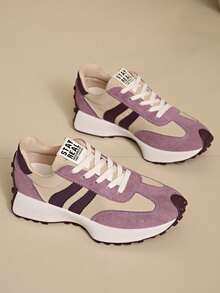 Retro Thick Sole Sneakers, Thickened Upper, Suitable For Running, Women - Purple - View 1