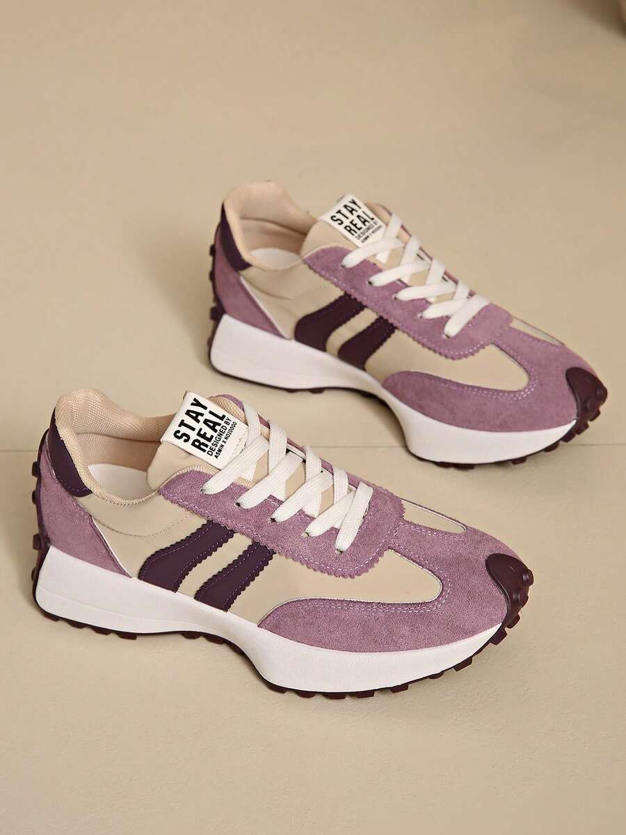 Retro Thick Sole Sneakers, Thickened Upper, Suitable For Running, Women - Purple - View 1