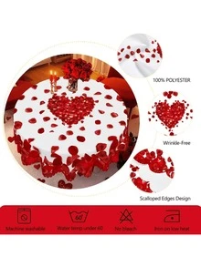 1 Piece Of Valentine's Day Rose Petal Printed Tablecloth - Round/Rectangular Polyester Decorative Tablecloth, Suitable For Valentine's Day, Wedding Anniversary, Holiday Parties And Outdoor Celebrations - Festival Decoration Items - View 3