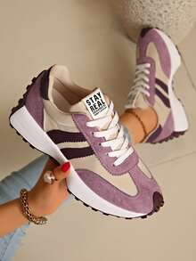 Retro Thick Sole Sneakers, Thickened Upper, Suitable For Running, Women - Purple - View 2
