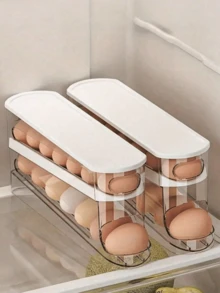 Automatic Double-Layer Egg Rack, Keeping Eggs Fresh, Sliding Container Can Hold 12-14 Eggs - Hinge Design, Plastic Material, No Food Contact - Refrigerator Organizer, Kitchen Egg Plate, Holiday Supplies - Multicolor - View 1