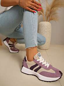 Retro Thick Sole Sneakers, Thickened Upper, Suitable For Running, Women - Purple - View 4