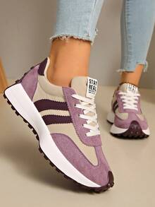 Retro Thick Sole Sneakers, Thickened Upper, Suitable For Running, Women - Purple - View 3
