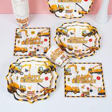 Bộ đồ dùng tiệc sinh nhật dùng một lần hình máy xúc bốn góc cánh hoa, gồm đĩa, khăn ăn và cốc, phục vụ 24 người, thích hợp cho sinh nhật, đám cưới, tiệc theo chủ đề, dã ngoại gia đình. - Xem 5