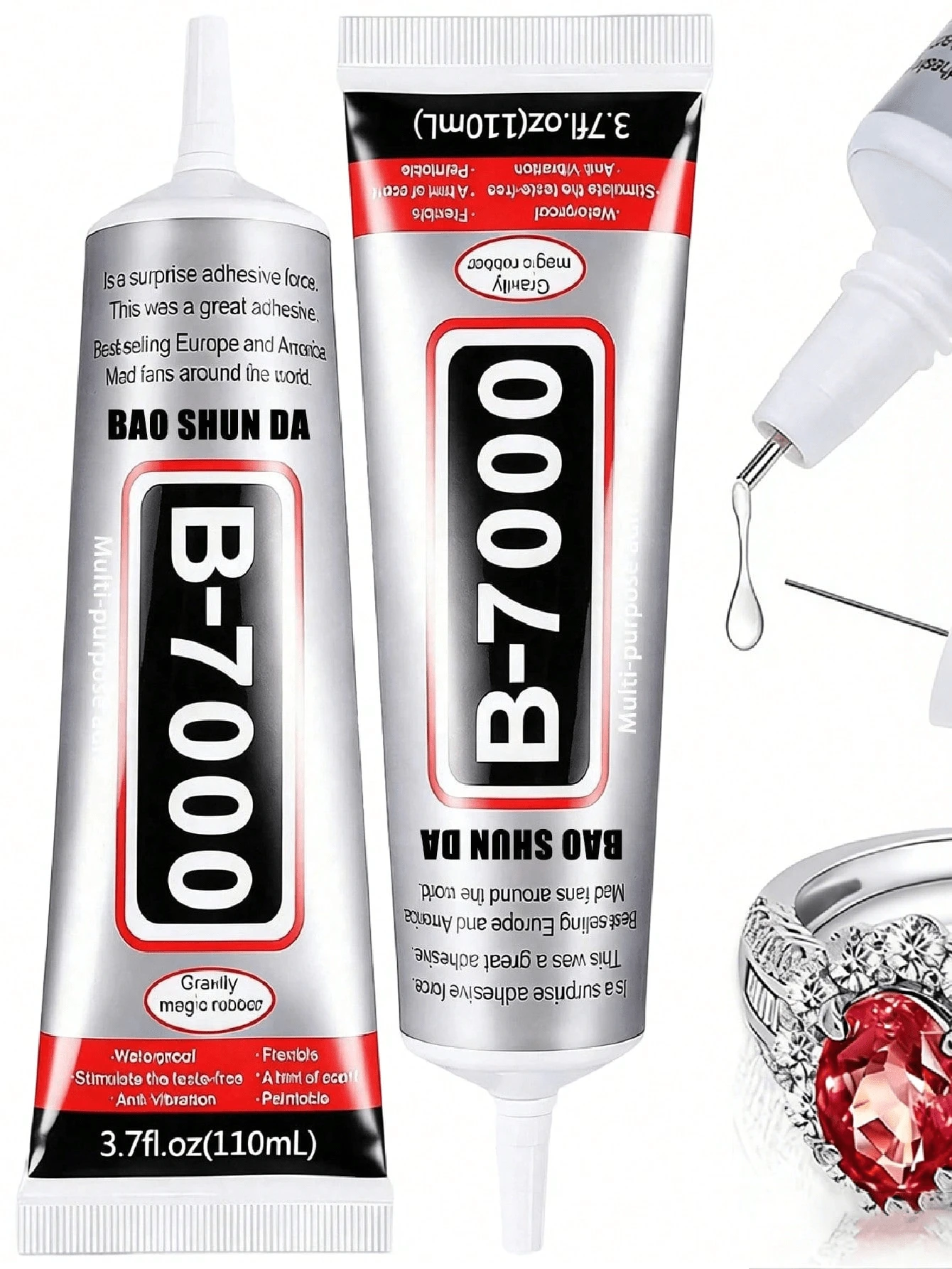 Keo dán đá B-7000, 15/25/50/110ML (3.7 Fl Oz), Keo dán trong suốt siêu chắc, chất lượng cao dùng trong chế tác trang sức, chống thấm nước, dẻo dai, thích hợp cho vải, điện thoại, làm trang sức. - Keo B7000 - Xem 1