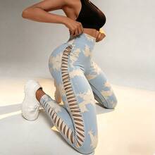 High Performance Tie Dye Leggings With Lace - For Yoga And Workout - 淺藍色 - 查看 4