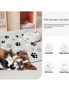 1 Piece Pet Paw Print Absorbent Feeding Mat, Highly Absorbent And Quick-Drying Cat And Dog Food Bowl Mat, Easy-To-Clean Pet Blanket/Cage Mat, Suitable For All Seasons. - Multicolor - View 7