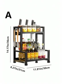 1-Piece Kitchen Spice Rack, Chopstick And Knife Holder, Multi-Functional Countertop Kitchen Utensil Rack, Multi-Layer Design, Large Capacity Kitchen Spice Rack, Oil, Salt, Sauce And Vinegar Storage Rack, Kitchen Countertop Cutting Board And Pot Lid Storage Rack, Black This Kitchen Storage Rack Is Perfect For Storing Sauces, Condiments, Grains, Canned Goods, Salt And Pepper Grinders, Or Household Items. - Black - View 6