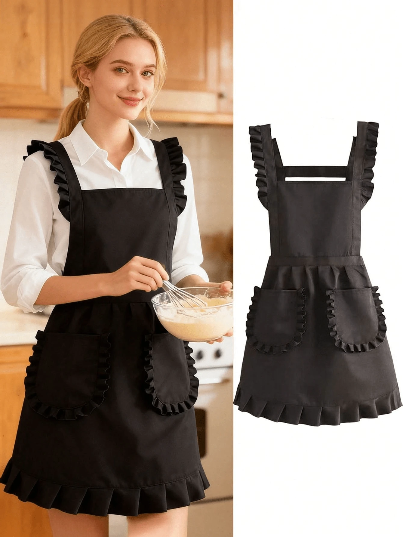 Women's Princess Apron – Ruffled Hem Adjustable Waist, Breathable H-Line Silhouette, Machine Washable For Kitchen Salon - Multicolor - View 1