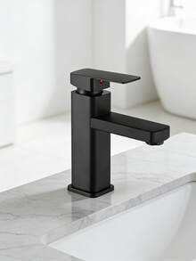 1 件式黑色不锈钢方形面盆龙头，冷热水龙头，高矮现代混合龙头，面盆龙头 - 黑色 - 查看 4