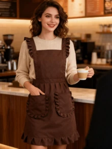 Women's Princess Apron – Ruffled Hem Adjustable Waist, Breathable H-Line Silhouette, Machine Washable For Kitchen Salon - Multicolor - View 2