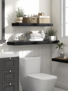 1PC Large Capacity Large Size Storage Display Wall Mounted Floating Shelf Modern Style White Shelf For Bedroom Living Room Kitchen Office Home Organization Decor Wall Mount Shelving - Black - View 8
