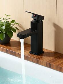 1 件式黑色不锈钢方形面盆龙头，冷热水龙头，高矮现代混合龙头，面盆龙头 - 黑色 - 查看 3