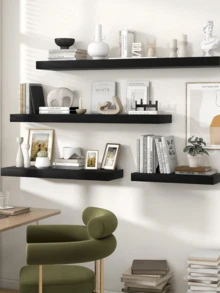 1PC Large Capacity Large Size Storage Display Wall Mounted Floating Shelf Modern Style White Shelf For Bedroom Living Room Kitchen Office Home Organization Decor Wall Mount Shelving - Black - View 7