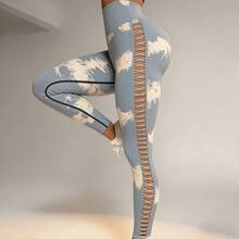 High Performance Tie Dye Leggings With Lace - For Yoga And Workout - 淺藍色 - 查看 5