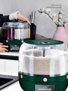 1 pieza Recipiente de almacenamiento de granos giratorio de 360 grados con compartimentos, cubo de arroz a prueba de humedad y resistente a insectos, cubo de arroz a presión para el hogar, disponible en varios colores, adecuado para almacenar diversos granos y arroz, a prueba de insectos y a prueba de polvo, recipiente de almacenamiento de granos, recipiente de almacenamiento de alimentos, almacenamiento de cocina - Multicolor - Ver 12