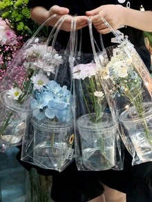 1/20/30/40/50个装情人节礼品袋，透明PVC手提袋，带提手，可重复使用，防水防污，适用于节日派对礼品、购物、小型企业包装 - 多色 - 查看 7