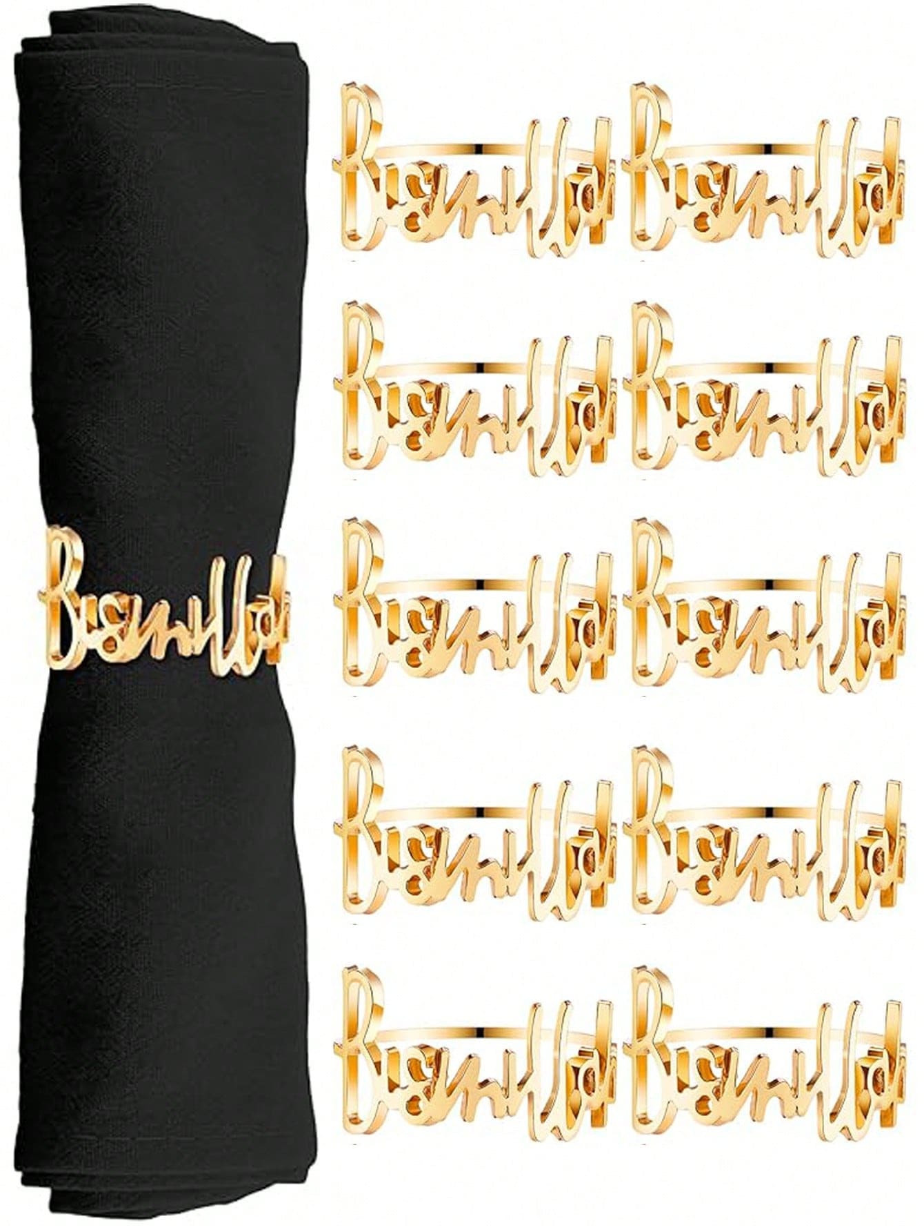6/12-Pack Ramadan Napkin Rings, Bismillah Letter Metal Napkin Rings, Gold Buckle Rings, Happy Eid Napkin Holders, Suitable For Wedding And Ramadan Banquet Table Decoration - Multicolor - View 1