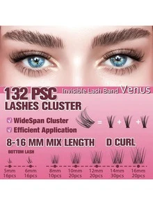 1 Bộ 140 Cụm Mi Nối D Cong Tự Nhiên 8-16mm với Mi Dưới 5-6mm Kiểu Mi Tự Làm, Mi Bản Rộng, Dải Mỏng Vô Hình, Tạo Độ Dày - D - Xem 5