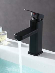 1 件式黑色不锈钢方形面盆龙头，冷热水龙头，高矮现代混合龙头，面盆龙头 - 黑色 - 查看 1