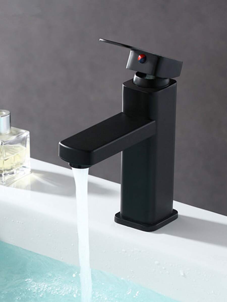 1 件式黑色不锈钢方形面盆龙头，冷热水龙头，高矮现代混合龙头，面盆龙头 - 黑色 - 查看 1