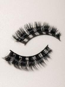 1对D型卷曲黑色仿貂毛银色闪光纸盒装假睫毛 - 黑色 - 查看 4