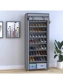 10-Tier Shoe Rack With Dust Cover, Non-Woven Fabric, Space-Saving, High Capacity, Easy Assembly, Portable Shoe Cabinet, Suitable For Entryway, Storage Shelf, Home & Dorm, Shoe Organization, Shoe Storage, Shoe Rack, Room Decor, Shelving - Multicolor - View 3