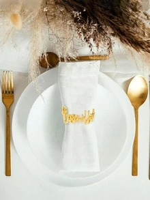 6/12-Pack Ramadan Napkin Rings, Bismillah Letter Metal Napkin Rings, Gold Buckle Rings, Happy Eid Napkin Holders, Suitable For Wedding And Ramadan Banquet Table Decoration - Multicolor - View 9