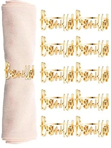 6/12-Pack Ramadan Napkin Rings, Bismillah Letter Metal Napkin Rings, Gold Buckle Rings, Happy Eid Napkin Holders, Suitable For Wedding And Ramadan Banquet Table Decoration - Multicolor - View 7