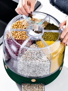 1 pieza Recipiente de almacenamiento de granos giratorio de 360 grados con compartimentos, cubo de arroz a prueba de humedad y resistente a insectos, cubo de arroz a presión para el hogar, disponible en varios colores, adecuado para almacenar diversos granos y arroz, a prueba de insectos y a prueba de polvo, recipiente de almacenamiento de granos, recipiente de almacenamiento de alimentos, almacenamiento de cocina - Multicolor - Ver 9