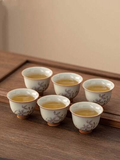 1/2/6 piezas Taza de té con diseño de orquídea, taza de té de cerámica con forma de flor pintada a mano, taza de cata de té Kung Fu, taza de anfitrión, taza de té de la tarde para fiestas, adecuada para servir a los invitados o como regalo