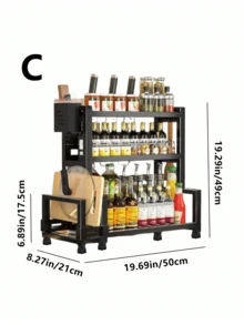 1-Piece Kitchen Spice Rack, Chopstick And Knife Holder, Multi-Functional Countertop Kitchen Utensil Rack, Multi-Layer Design, Large Capacity Kitchen Spice Rack, Oil, Salt, Sauce And Vinegar Storage Rack, Kitchen Countertop Cutting Board And Pot Lid Storage Rack, Black This Kitchen Storage Rack Is Perfect For Storing Sauces, Condiments, Grains, Canned Goods, Salt And Pepper Grinders, Or Household Items. - Black - View 5
