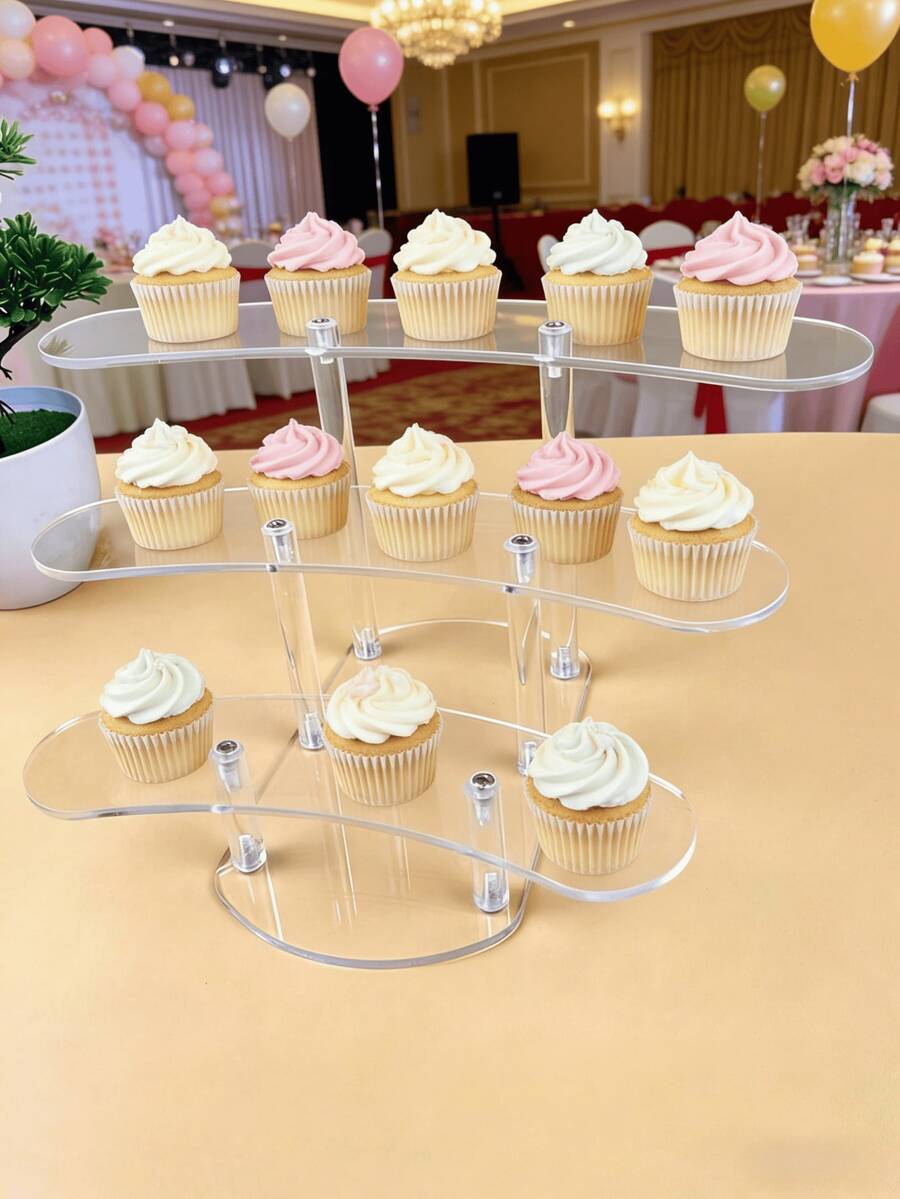 1个亚克力蛋糕架透明圆形甜点展示托盘多层婚礼生日糕点桌架，厨房，圣诞礼物 - 無色 - 查看 1