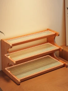High-End Ambiance, Bid Farewell To Clutter. Wooden Trapezoidal Rattan Storage Shelf, Green Plants, Bay Window, Balcony, Flower Stand, Multi-Tiered Water-Draining Storage Rack, Step-By-Step Cup Holder, Versatile Desktop Storage Rack, Multi-Tiered Storage Rack, Bookshelf, Kitchen And Office Use, Cup Holder, Home Essentials, Storage Rack - Brown - View 6