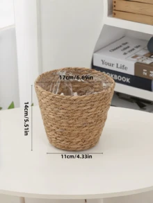 1 PC Handwoven Natural Rattan Seagrass Breathable Rustproof Woven Plant Basket Flower Pot Holder For Indoor Outdoor Garden Patio Home Decor Planter Baskets Decorative Boho Rustic - Pumpgrass model - View 13