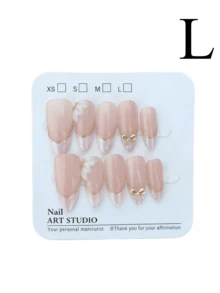 10pcs Short Press On Nails Handmade French Multicolor White Pink Gold Blue Yellow Fake Nails Set Cute Adorable Design Acrylic Nail Tips For Party Daily Wear DIY Nail Art Supplies - White - View 10