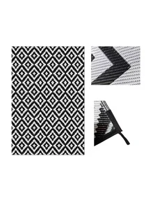 1PC, Waterproof Outdoor Carpet, Reversible Plastic Straw Terrace Carpet, Suitable For Camping, Outdoor RV Mats, Indoor And Outdoor Carpets For Porch, Deck, Backyard, Campers, Balconies, Picnics, Black And White - multicolor - View 4