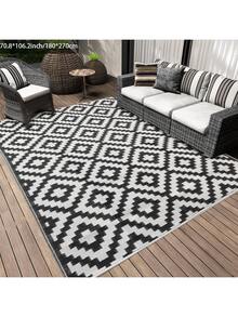 1PC, Waterproof Outdoor Carpet, Reversible Plastic Straw Terrace Carpet, Suitable For Camping, Outdoor RV Mats, Indoor And Outdoor Carpets For Porch, Deck, Backyard, Campers, Balconies, Picnics, Black And White - multicolor - View 5