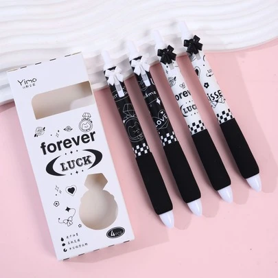 4PCS Gel Ink Pens Flower Retractable Pens 0.5mm Black Ink Gel Pens Women Girls Cute Aesthetic Pens Office School Pens, Office & School Supplies