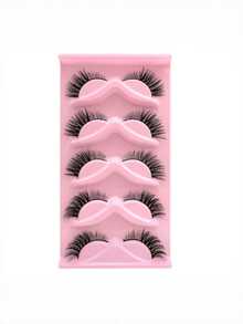5 Paar falsche Wimpern mit Katzenaugen-Look, natürliches Aussehen für Büro und Alltag, semi-flare 0,5-1,4 mm B-Länge, Make-up Erweiterung und Augenvergrößerung, Geschenkidee für den Frühling und Sommer - Schwarz - Übersicht 5