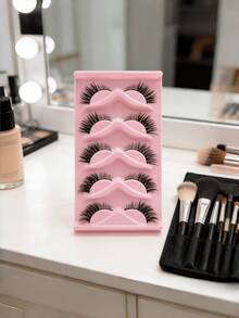 5 Paar falsche Wimpern mit Katzenaugen-Look, natürliches Aussehen für Büro und Alltag, semi-flare 0,5-1,4 mm B-Länge, Make-up Erweiterung und Augenvergrößerung, Geschenkidee für den Frühling und Sommer - Schwarz - Übersicht 3