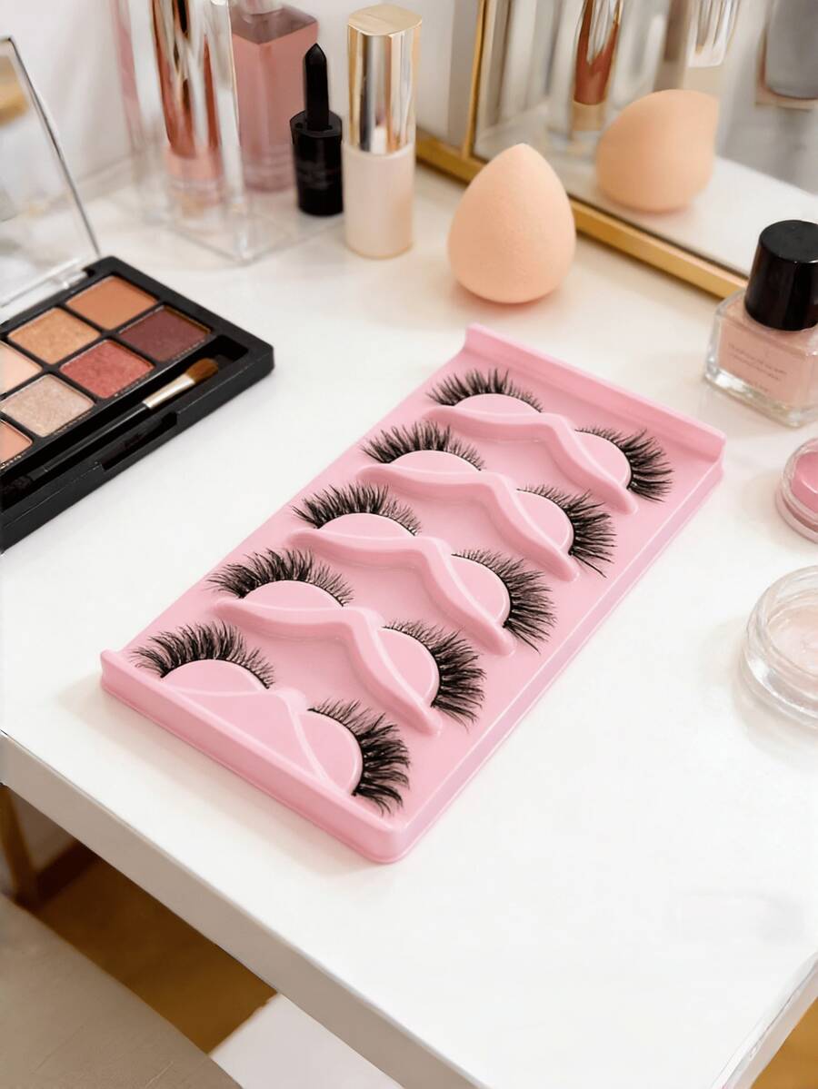 5 Paar falsche Wimpern mit Katzenaugen-Look, natürliches Aussehen für Büro und Alltag, semi-flare 0,5-1,4 mm B-Länge, Make-up Erweiterung und Augenvergrößerung, Geschenkidee für den Frühling und Sommer - Schwarz - Übersicht 1