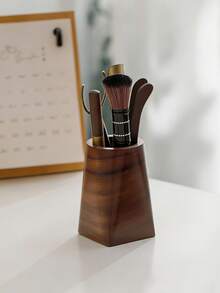 1pc, Vintage Handmade Wooden Makeup Brush Storage Box, Modern High-End Wooden Office Desktop Decoration Ornament, Pen Holder, Desktop Mini Wooden Handmade Vase Ornament, Practical For Living Room, Bedroom, Office Wooden Item Storage Tube, Birthday Gift, Holiday Gift, Gift For Boyfriend And Girlfriend, Mother'S Day Gift - Multicolor - View 4