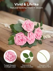 1pc Ivory Foam Artificial Rose With Stem Silk Flower For DIY Wedding Bouquet Bridal Shower Centerpiece Party Table Decor Valentine Mother Day Gift - Dark Pink - View 6