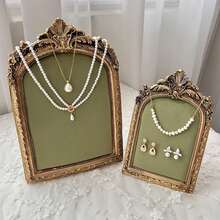 1 pezzo Supporto espositivo per collane e gioielli CASEGRACE - Con cornice dorata e superficie in velluto verde, rastrelliera espositiva per accessori, perfetto per donne come organizzatore di stoccaggio, articoli da viaggio, regalo per il ritorno a scuola, decorazione per la stanza - Verde - Visualizzare 4